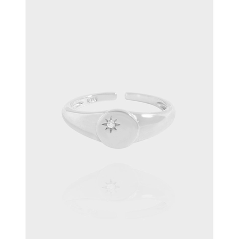 925 Sterling Silver Starburst Zirconia Adjustable Ring For Women Korean INS Style Moon Light Luxury Star Open Finger Ring