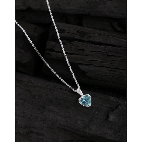 S925 Sterlingsilber Seeblau Herz Strass Anhänger Halskette Für Damen Minimalistisch Elegant Schmuck Geschenk Alltags Accessoire
