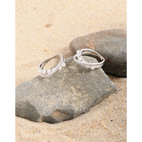 925 Sterling Silver Artificial Pearl Rhinestone Cross Ring For Women Korean INS Style Elegant Geometric Intertwined Open Finger Ring Jewelry