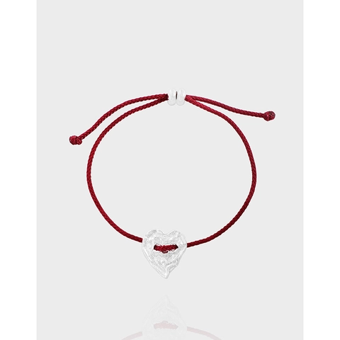 925 Sterlingsilber Herz Anhänger Armband Für Damen Verstellbares Gewebtes Seil Handgefertigtes Armband Mit Faltenstruktur Schmuck