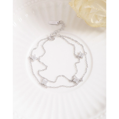 S925 Sterling Zilver Dubbellaagse Ster Zirconia Armband Voor Dames Minimalistisch Elegant Sieraden Cadeau