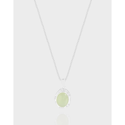 Collana con Pendente in Argento Sterling 925 Ovale Irregolare con Strass Verde Chiaro per Donna Gioielli di Lusso