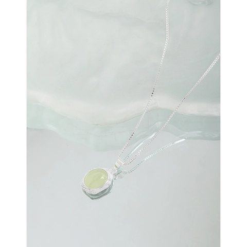 Collana con Pendente in Argento Sterling 925 Ovale Irregolare con Strass Verde Chiaro per Donna Gioielli di Lusso