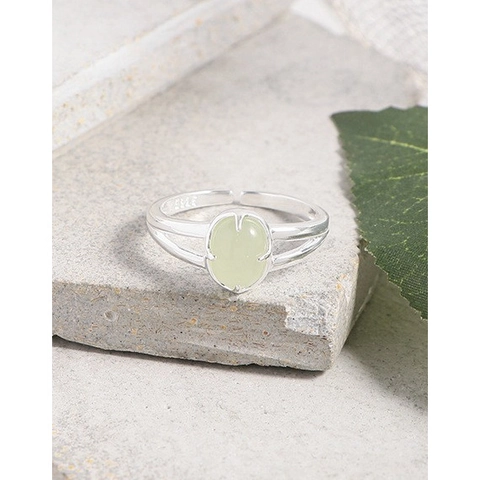 S925 Sterling Silver Green Crystal Open Ring Vintage Oval Prong Inlaid Elegant Adjustable Finger Ring Jewelry For Women