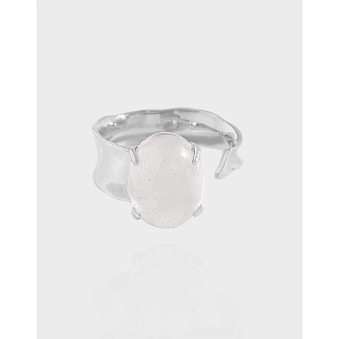 S925 Sterling Zilver Mat Kristal Open Ring Voor Vrouwen Minimalistisch Onregelmatig Geometrisch Ontwerp Verstelbare Ring Sieraden