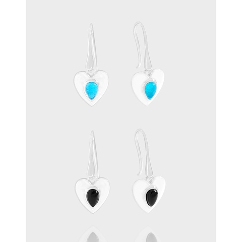 Orecchini Pendenti a Cuore in Argento Sterling S925 per Donna Onice Nero Pietra Blu Goccia Orecchini Gioielli Vintage Regalo