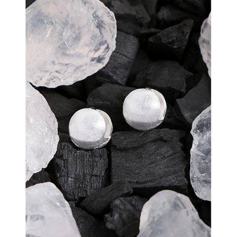 Pendientes de Botón de Bola Redonda Cepillada Minimalistas de Plata de Ley S925 Estilo Coreano para Mujer Joyas Ins