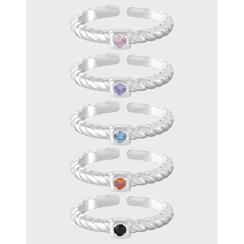Anello Aperto in Argento Sterling S925 per Donna Anello a Fascia Geometrico Ritorto Minimalista con Zirconia Colorata Regolabile Gioiello Regalo