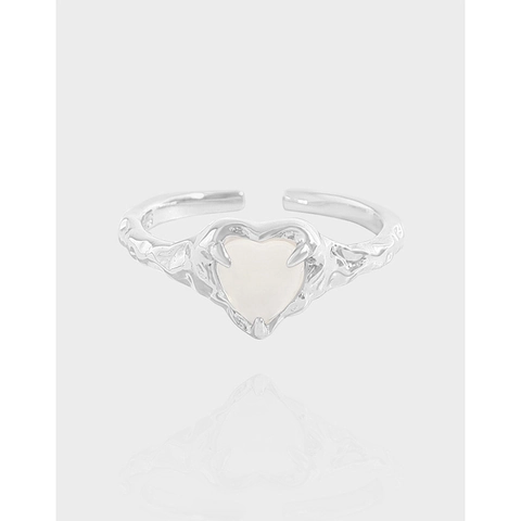 S925 Sterling Silver Heart Agate Ring For Women Irregular Pleated Texture Adjustable Open Ring Korean Style Jewelry Gift