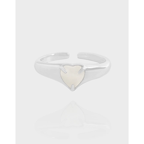 S925 Sterling Silver Heart Synthetic Agate Ring For Women Korean INS Style Minimalist Open Adjustable Platinum Color Jewelry