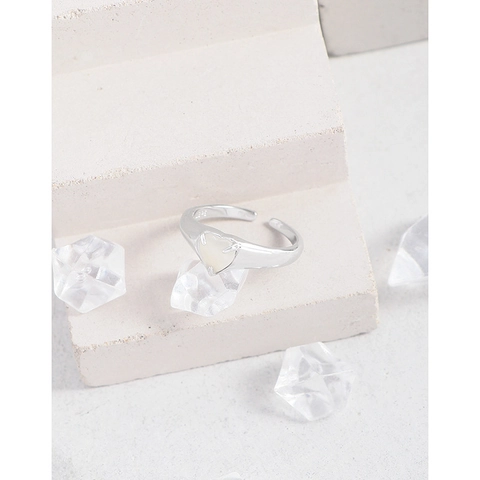 S925 Sterling Silver Heart Synthetic Agate Ring For Women Korean INS Style Minimalist Open Adjustable Platinum Color Jewelry
