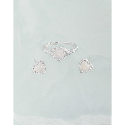 S925 Sterling Silver Liquid Metal Heart Agate Stud Earrings Irregular Molten Texture Minimalist Elegant Ear Jewelry For Women