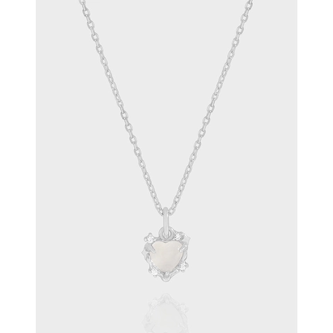 925 Sterling Silver Heart Agate Pendant Necklace Women Elegant Rhinestone Clavicle Chain Minimalist Ins Style Jewelry Gift