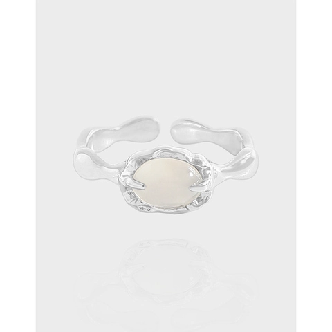 925 Sterling Silver Agate Ring For Women Irregular Wrinkle Texture Liquid Metal Design Adjustable Open Ring Minimalist Niche Luxury Jewelry