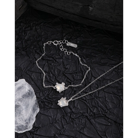 925 Sterling Silver Heart Agate Pendant Necklace Women Elegant Rhinestone Clavicle Chain Minimalist Ins Style Jewelry Gift