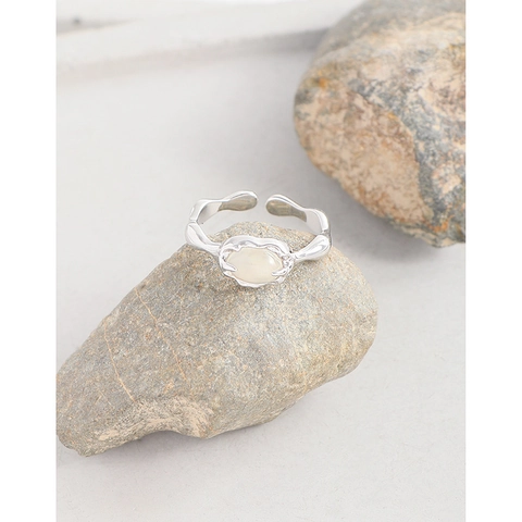 925 Sterling Silver Agate Ring For Women Irregular Wrinkle Texture Liquid Metal Design Adjustable Open Ring Minimalist Niche Luxury Jewelry