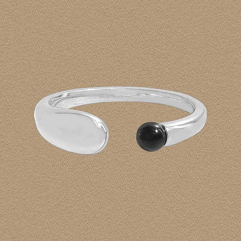 925 Sterling Zilver Zwarte Agaat Open Ring Voor Dames Minimalistische Geometrische U-Vorm Verstelbare Ins Stijl Vingerring Sieraden