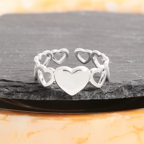 S925 Sterling Silber Herz Ring Damen Koreanischer INS Minimalistischer Hohler Liebe Herz Verstellbarer Offener Ring Schmuck