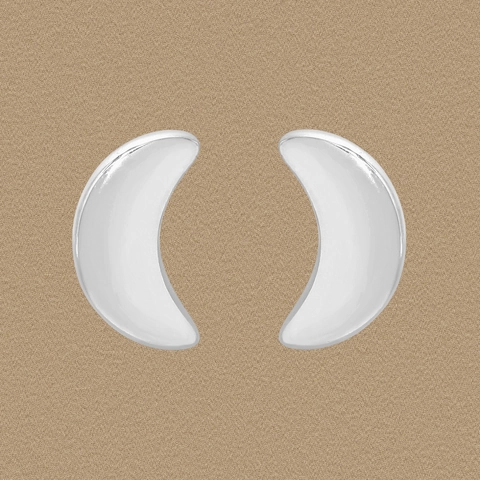 Pendientes de Botón de Luna de Plata de Ley 925 para Mujer Pulido Creciente Estilo Hueso de Serpiente Joyería Lujo