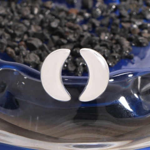 Pendientes de Botón de Luna de Plata de Ley 925 para Mujer Pulido Creciente Estilo Hueso de Serpiente Joyería Lujo