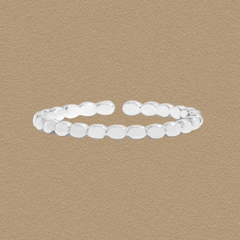 Minimalistischer 925 Sterlingsilber Offener Ring Für Damen Verstellbarer Perlen Blasen Textur Geometrischer Ring Schmuck