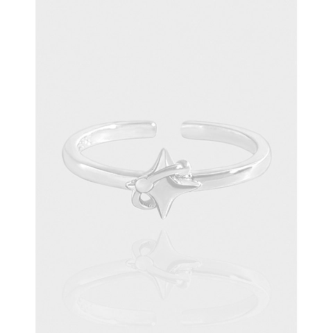 S925 Sterling Silver Open Star Ring For Women Minimalist Adjustable Cross Manger Star Finger Ring Korean INS Style Jewelry