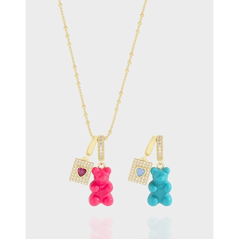 925 Sterling Silver Gummy Bear Heart Pendant Necklace For Women Gold Plated Zirconia Resin Charms Dainty Choker Jewelry Gift