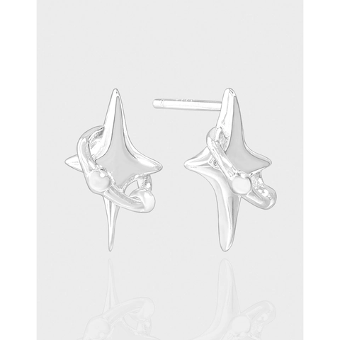 Orecchini a Bottone a Stella in Argento Sterling 925 da Donna Moda Coreana Stella a Quattro Punte Strass Gioielli