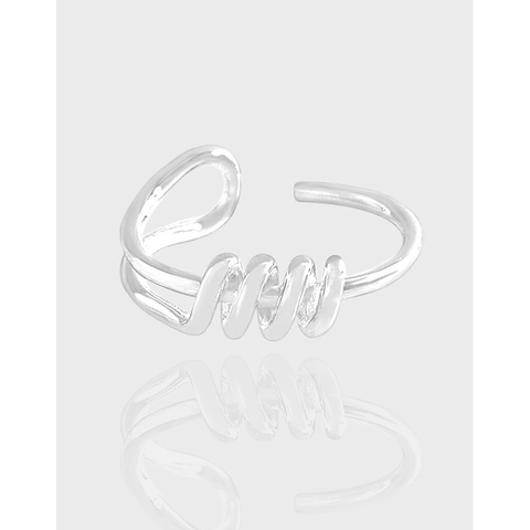 925 Sterling Silver Spiral Geometric Line Open Ring For Women INS Style Light Luxury Minimalist Adjustable Fashion Jewelry