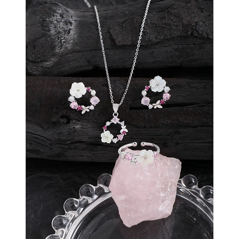 Orecchini a Bottone in Argento Sterling 925 Fiore Zirconia Colorato Conchiglia Naturale Design Ghirlanda Eleganti Donna