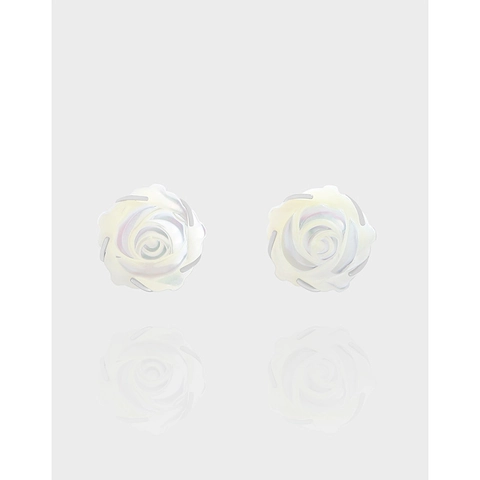 925 Sterling Zilver Natuurlijke Schelp Roos Oorknopjes Elegante Witgoud Vergulde Bloem Sieraden Voor Dames Dagelijks