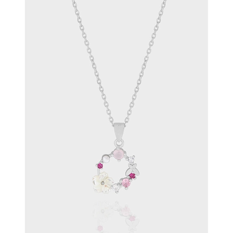 925 Sterling Silver Flower Necklace For Women Natural Shell Pendant With Colorful Zirconia Korean Fashion Jewelry Gift