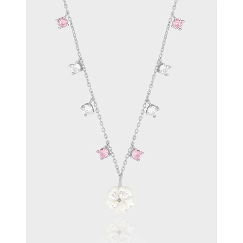 925 Sterling Silver Natural Shell Flower Zirconia Necklace For Women Light Luxury Design Elegant Floral Pendant Clavicle Chain Jewelry Gift