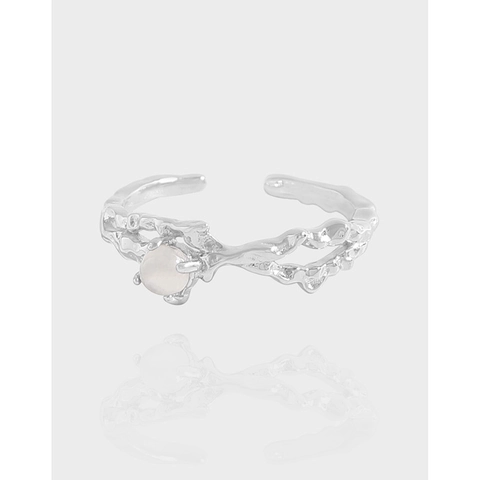 S925 Sterlingsilber Unregelmäßige Textur Achat Offener Ring Für Damen Verstellbarer Minimalistischer Gefalteter Geometrie Fingerring Schmuck