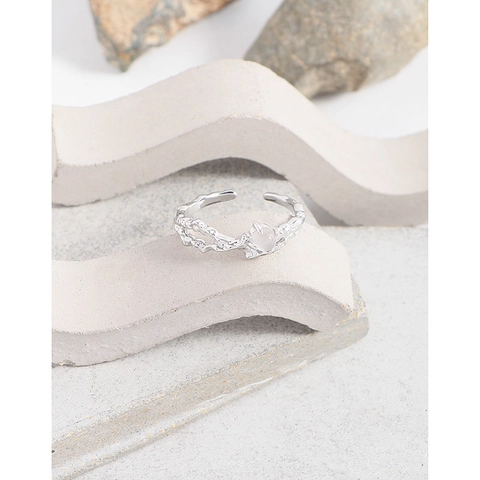 S925 Sterlingsilber Unregelmäßige Textur Achat Offener Ring Für Damen Verstellbarer Minimalistischer Gefalteter Geometrie Fingerring Schmuck