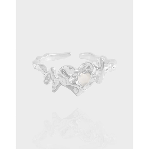 Bague Cœur en Métal Liquide Irrégulier en Argent Sterling S925 Bague Ouverte avec Incrustation d'Agate Réglable Bijoux Y2K