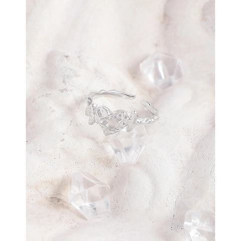 Bague Cœur en Métal Liquide Irrégulier en Argent Sterling S925 Bague Ouverte avec Incrustation d'Agate Réglable Bijoux Y2K