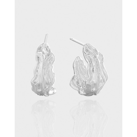Pendientes de Botón de Plata de Ley 925 con Textura de Pliegues Irregulares para Mujer Pendientes Plateados de Metal Líquido