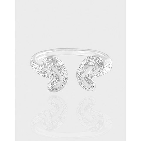 S925 Sterling Silver Butterfly Wing Textured Open Ring For Women Adjustable Minimalist Hammered Jewelry Gift