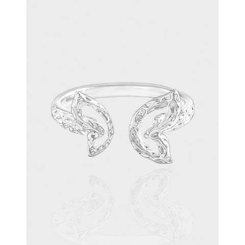 925 Sterling Silver Butterfly Wing Open Adjustable Ring Hammered Texture Hollow Out Minimalist Design Ring For Women