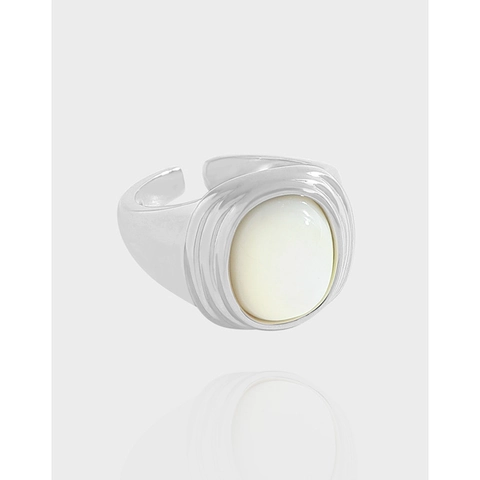 S925 Sterlingsilber Oval Weißes Perlmutt Siegelring Für Damen Verstellbar Offener Ring Minimalistischer Luxusschmuck