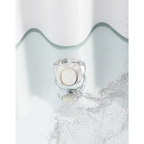 S925 Sterlingsilber Oval Weißes Perlmutt Siegelring Für Damen Verstellbar Offener Ring Minimalistischer Luxusschmuck