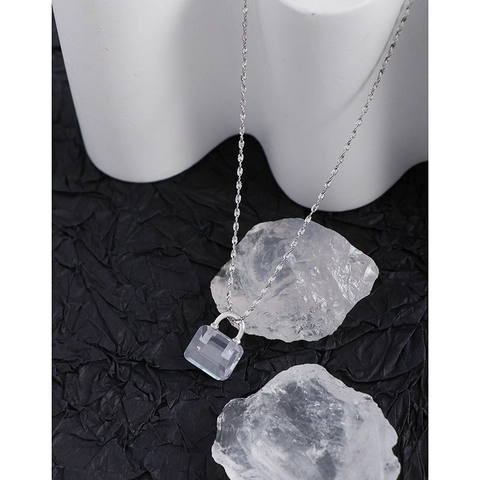 Collana con Ciondolo in Argento Sterling 925 per Donna Minimalista Forma di Borsa Strass Trasparente Catena Clavicola Gioielli