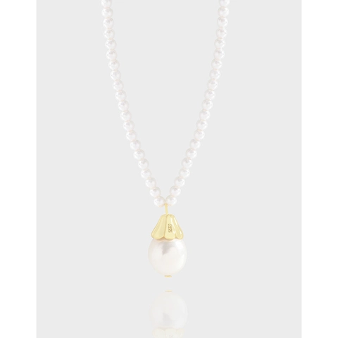 S925 Sterlingsilber Künstliche Perle Glockenblume Anhänger Halskette Für Damen Vintage Luxuriös 18K Vergoldeter Schmuck