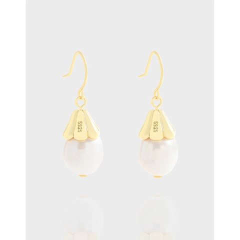 925 Sterling Silver Freshwater Pearl Drop Earrings Korean Style 18K Gold Plated Wind Chime Flower Earring Jewelry For Women