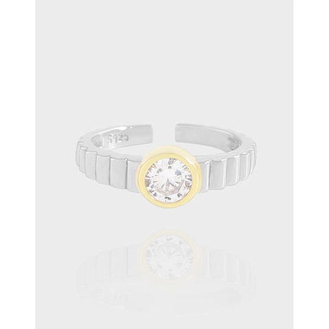 925 Sterling Silber Verstellbarer Ring Zahnrad Textur Geometrisch Zweifarbig Gold Silber Strass Schmuck Für Damen