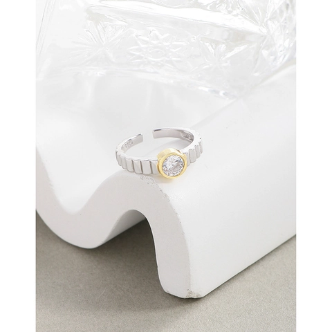 925 Sterling Silber Verstellbarer Ring Zahnrad Textur Geometrisch Zweifarbig Gold Silber Strass Schmuck Für Damen