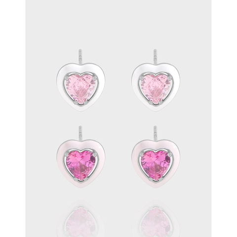 Orecchini a Bottone a Cuore in Argento Sterling S925 per Donna Stile INS Coreano Design di Lusso Rosa Rosso Zirconia Smalto Gioielli