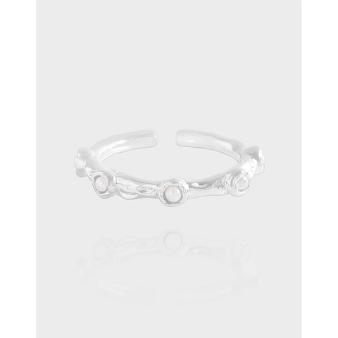 S925 Sterlingsilber Perlenring Für Damen Unregelmäßige Faltenstruktur Offener Verstellbarer Band Fingerring Minimalistischer Schmuck