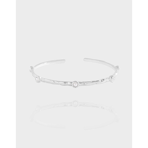 925 Sterlingsilber Offener Armreif Für Damen Minimalistisch Faltenstruktur Künstliche Perle Eingelegt Luxus Schmuck Geschenk